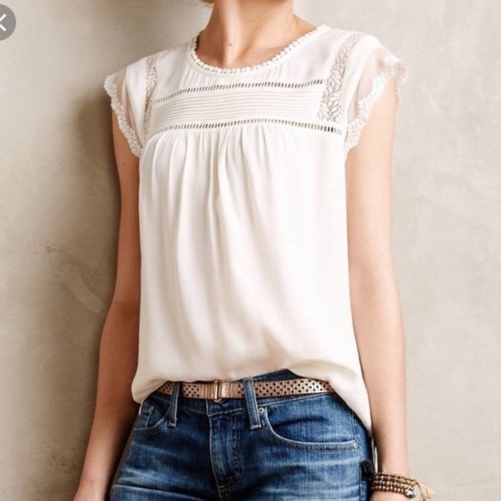 {Anthropologie} Meadow Rue White Lace Blouse